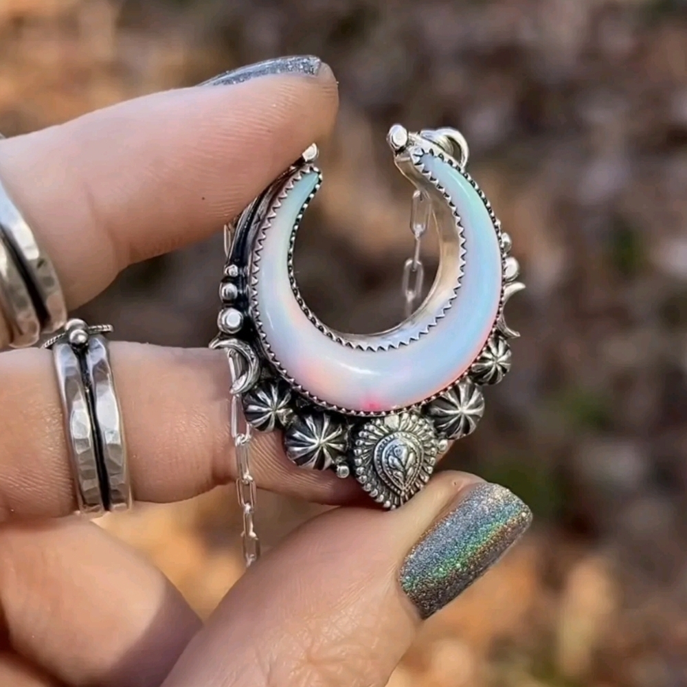 Lavender Star Designs Aura Opal Lunar Dream Silver Crescent Moon Pendant Artisan - Picture 11 of 11